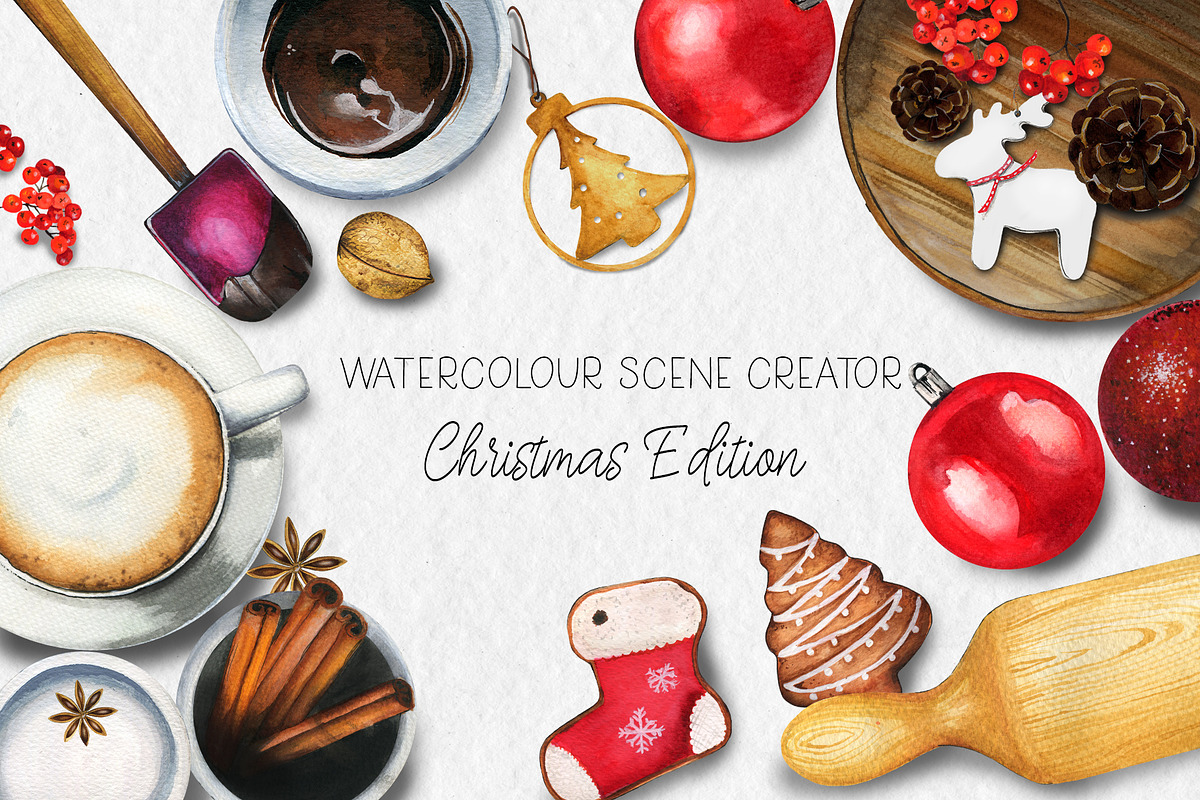 Watercolour Christmas Scene Creator, a Decorative Illustration by adrika.illustration (Photo 1 of 7)