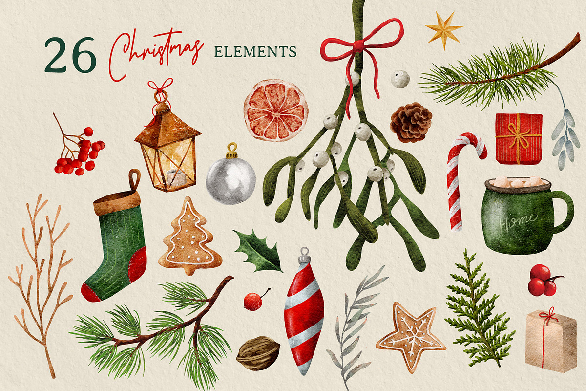 Christmas Vibrant Watercolor Set, an Object Illustration by Cyrografik Shop (Photo 2 of 8)