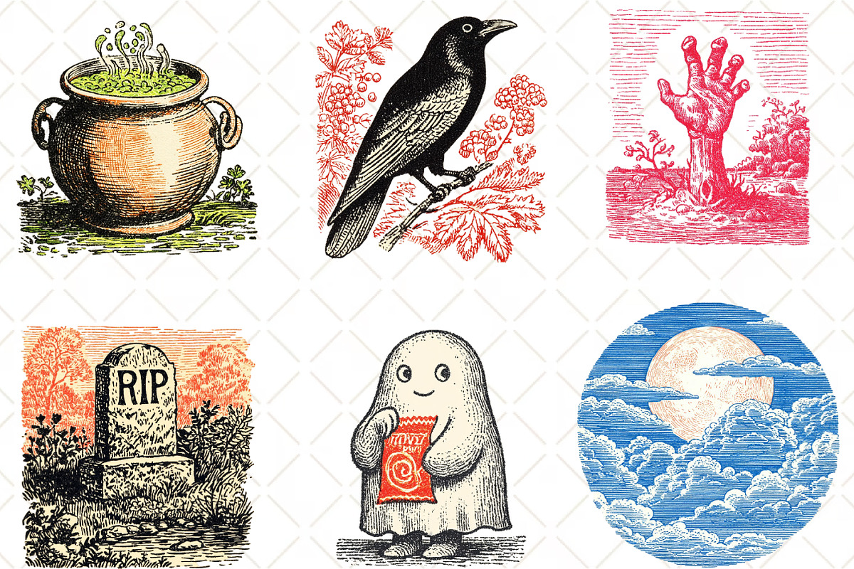 Watercolor Doodle Halloween Clipart, an Illustration by Black Bird Studio (Photo 6 of 6)