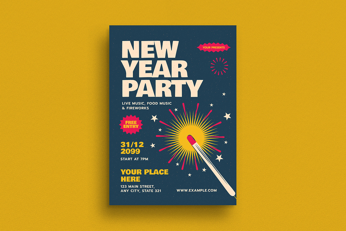 Retro New Year Party Event Flyer, a Flyer Template by Guuver (Photo 1 of 3)
