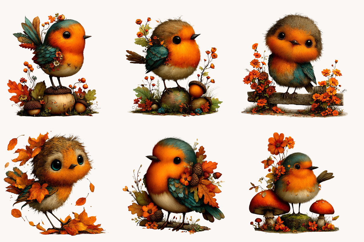 Whimsical Autumn Fall Robin Clipart, a Seasonal Illustration by Designworld (Photo 3 of 11)