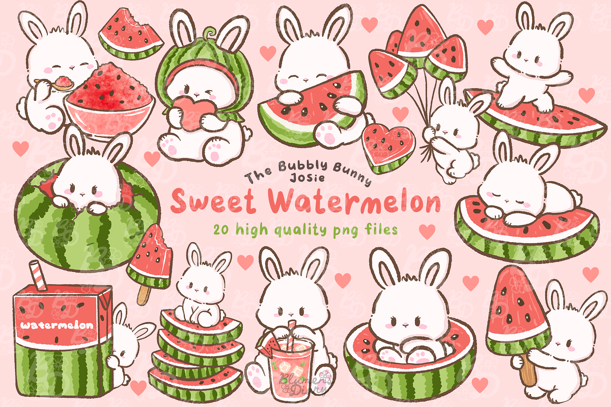 Sweet Watermelon Bunny Clipart, an Animal Illustration by Blumensdiary (Photo 1 of 6)