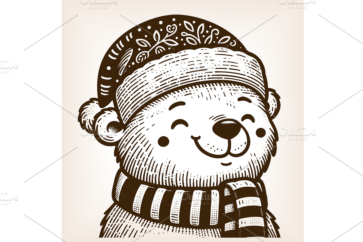Cute Christmas bear cub wearing, an Illustration by AlexArt