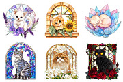 Cat Floral Stained Glass Clipart, an Illustration by DreamArtGraphic (Thumbnail 2 of 4)