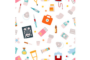 Medical tools icons seamless pattern, an Object Illustration by LadadikArt