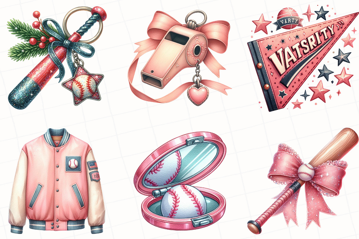Retro Girly Baseball Clipart, an Illustration by OK Design (Photo 4 of 5)