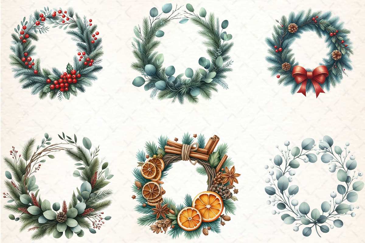 Christmas Wreath Clipart, an Illustration by DreamCafeArt (Photo 2 of 5)