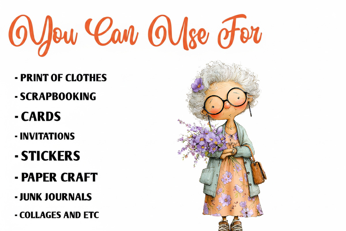 Summer Funny Grandma Clipart, an Illustration by CreationArt (Photo 2 of 7)