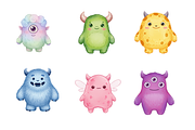 Watercolor Cute Monsters Clipart, a Decorative Illustration by BerryPieArt (Thumbnail 3 of 4)