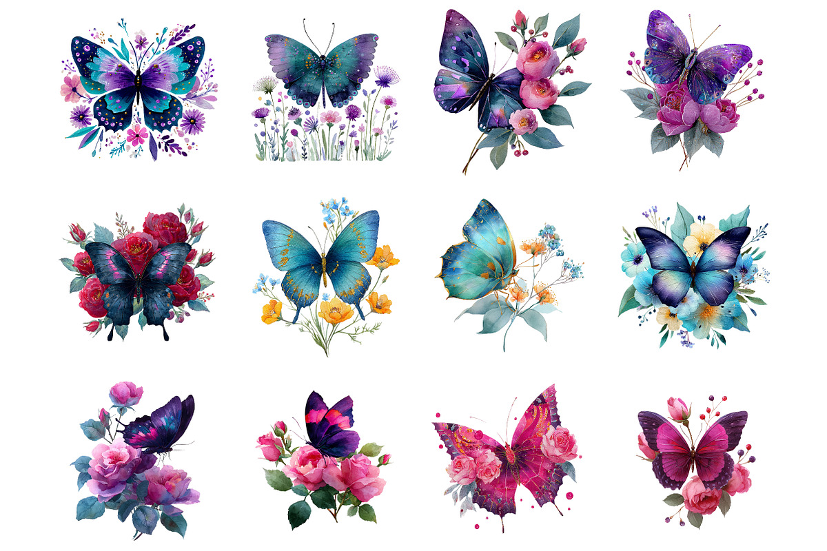Watercolor Floral Butterfly Clipart, an Illustration by DreamArtGraphic (Photo 2 of 4)
