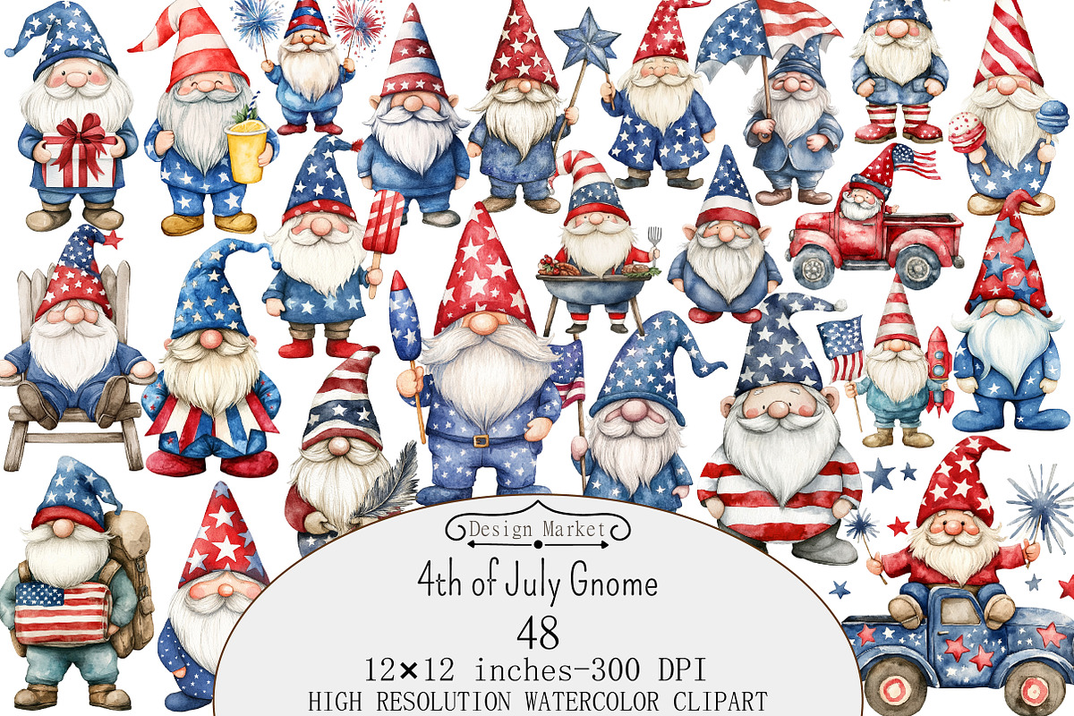 4th of July Gnome Clipart, a Seasonal Illustration by Design Market (Photo 1 of 5)