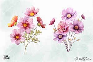 Pink Wild Flowers Watercolor Clipart