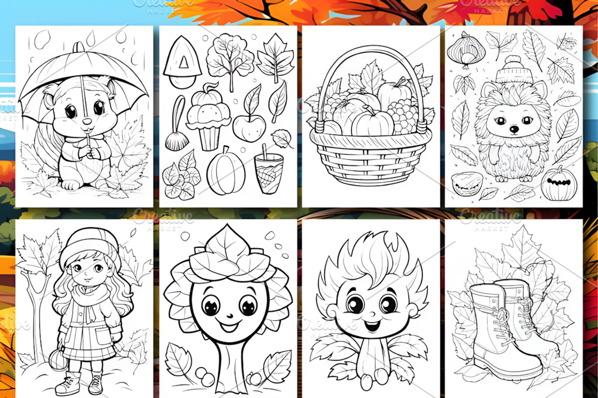 200 Cute Autumn Coloring Pages, a Seasonal Illustration by Coco Bloom (Photo 3 of 9)