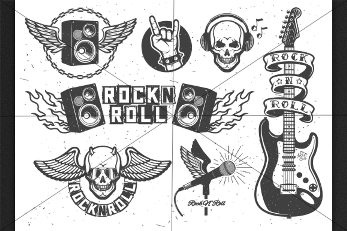 Set of rock and roll music emblems, an Illustration by Moloko88