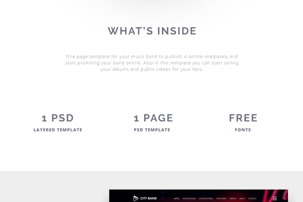 City Band - Music Band OnePage PSD, a Landing Page Template by IB (Photo 3 of 5)