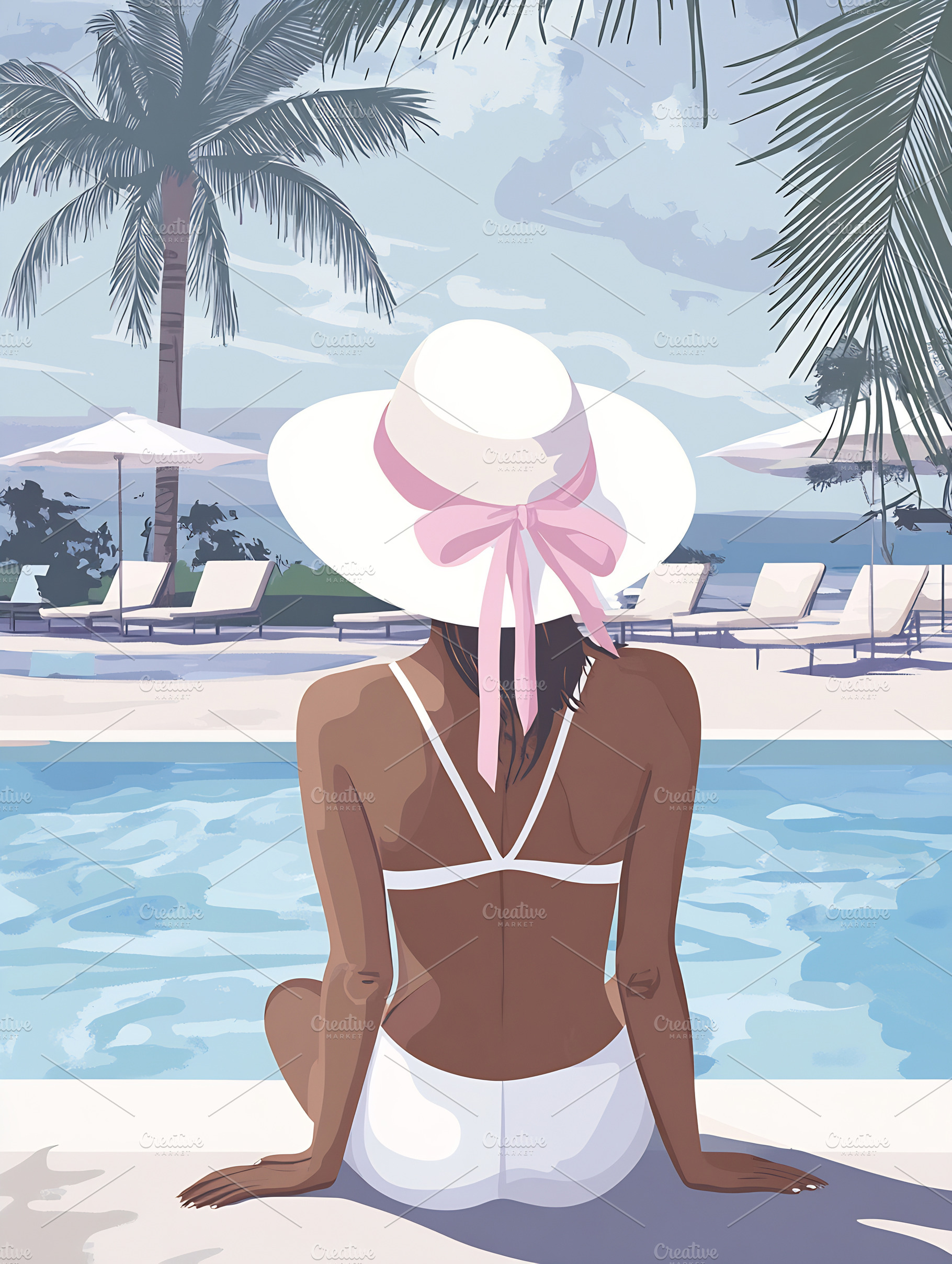Relaxing by the pool with palm trees, a Person Photo by Beautiful things