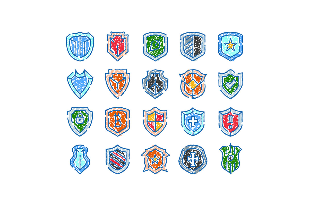 Hand drawn shield protection icons, an Object Graphic by pikepicture (Photo 1 of 3)
