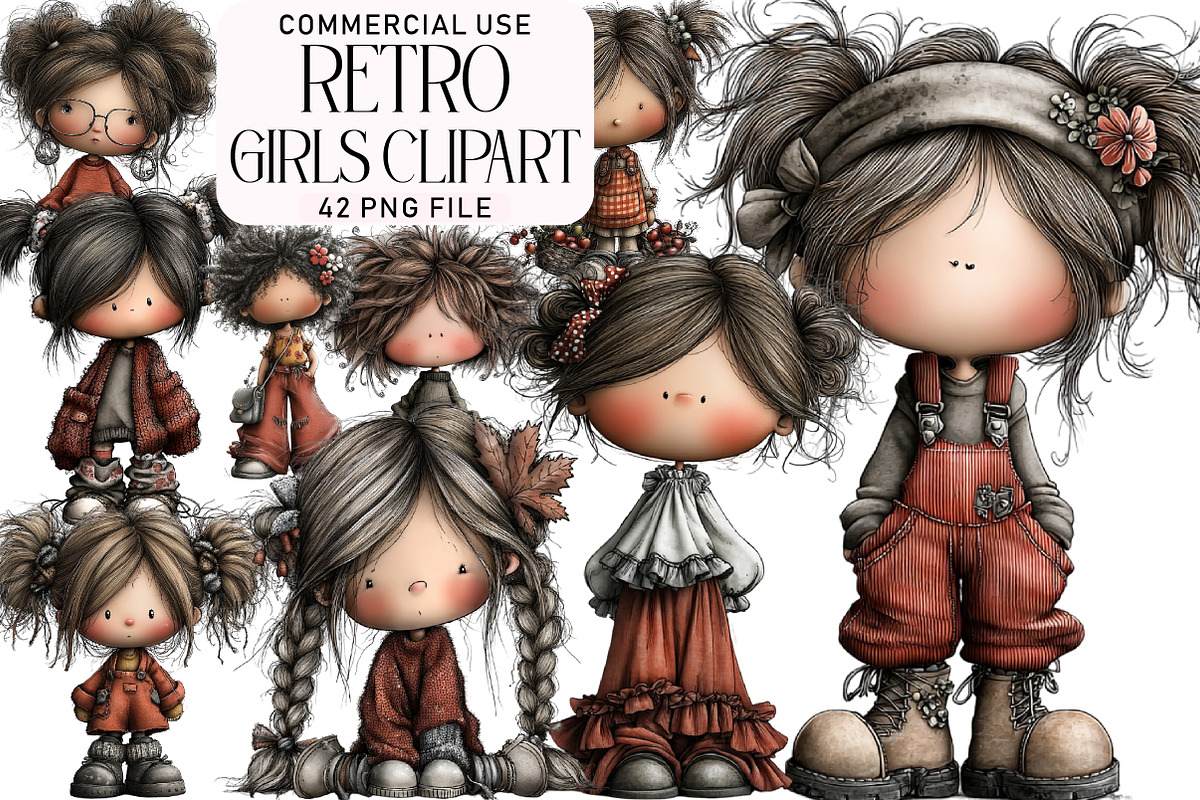 Retro Girls Clipart, an Illustration by Daily.Designs (Photo 1 of 5)