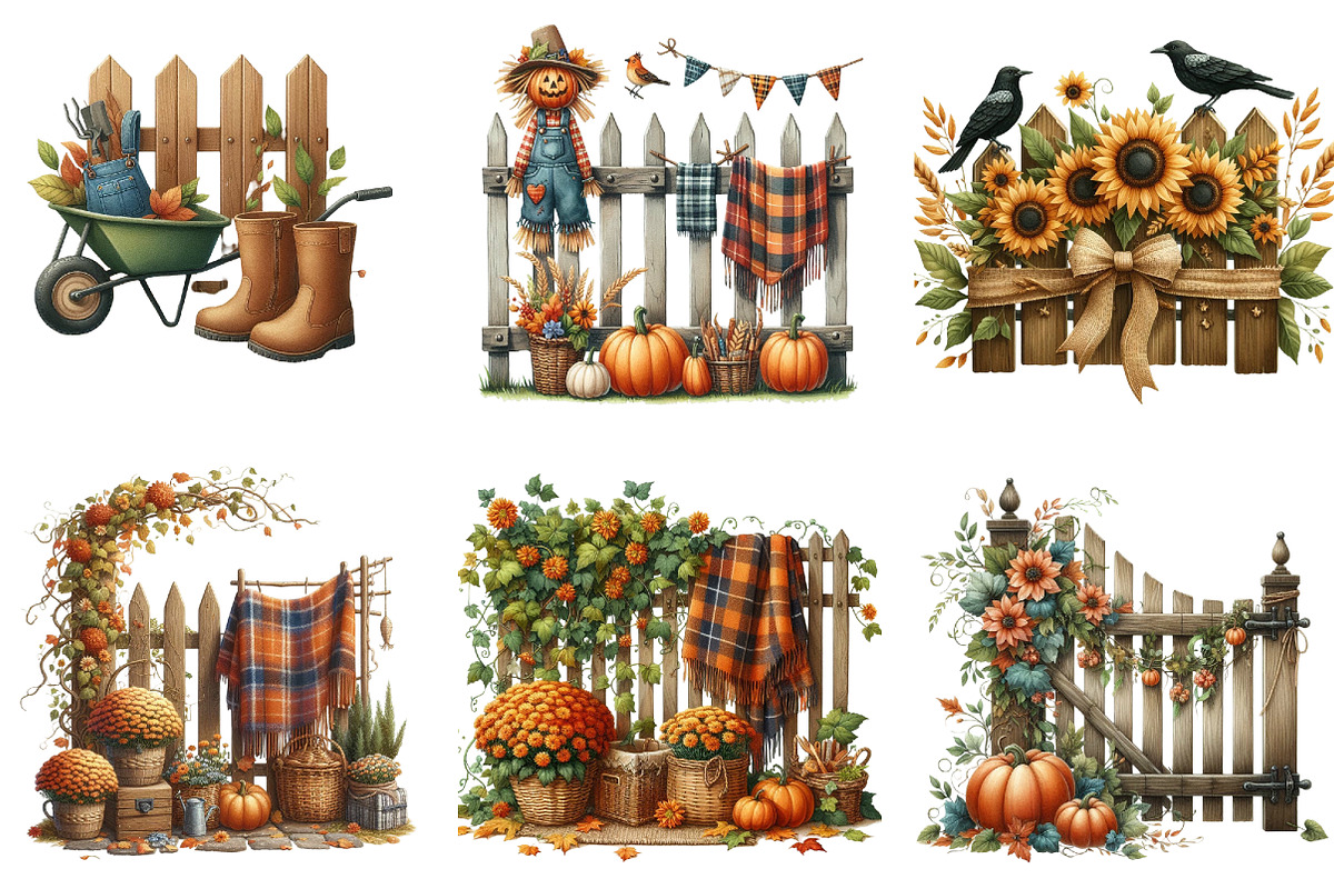 Watercolor Autumn Fence Clipart, a Seasonal Illustration by DreamArtGraphic (Photo 4 of 4)