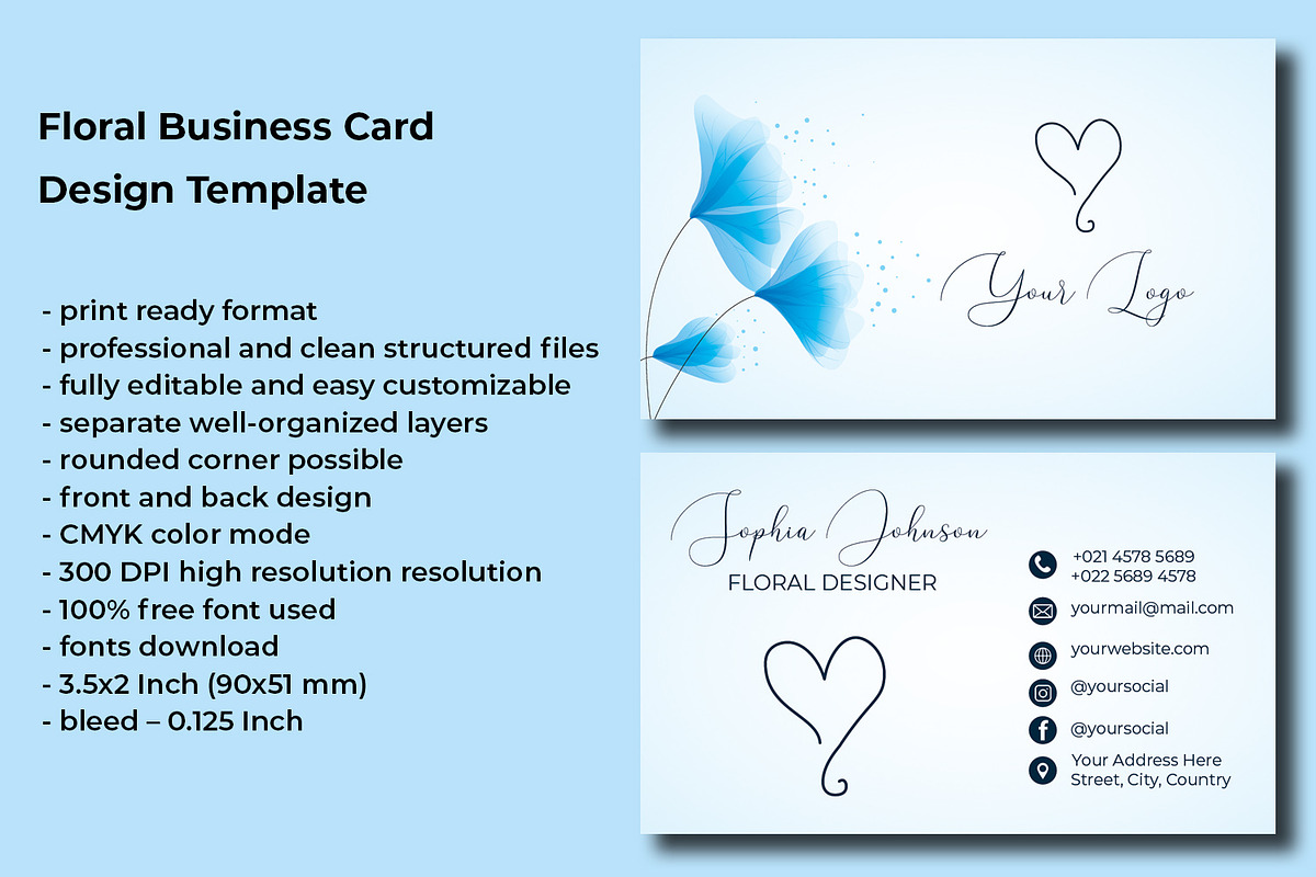 Floral Business Card Design Template, a Business Card Template by Kseniya-Omega (Photo 2 of 4)