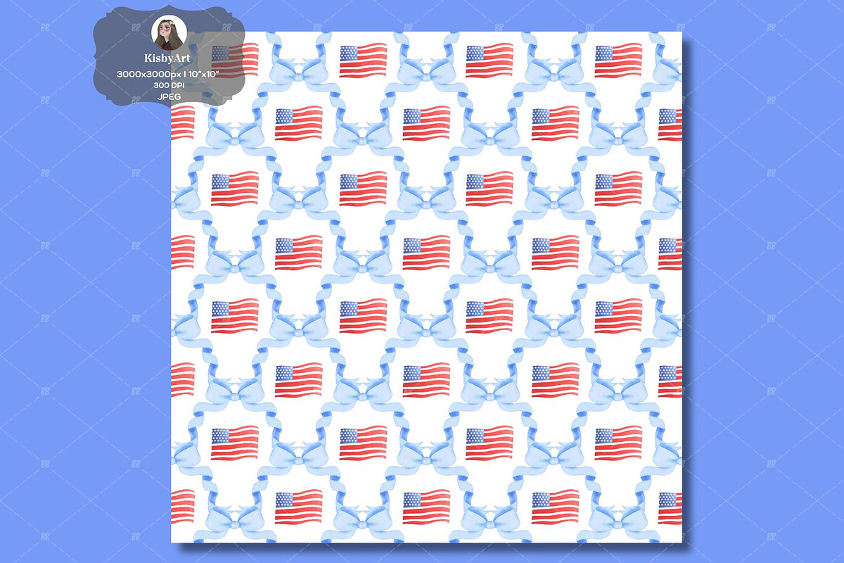 American Flags Coquette Bow Seamless, a Pattern Graphic by KisbyArt (Photo 2 of 3)
