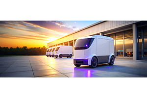 Autonomous delivery vans at sunset, a Transportation Photo by Igor Tichonow