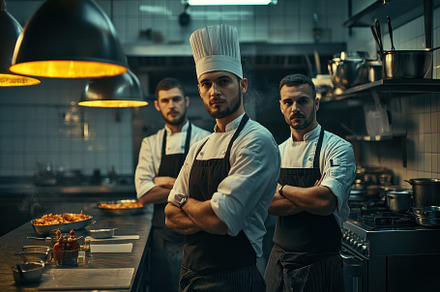 Portrait of a skilled chef team, a Photo by Pavel_design