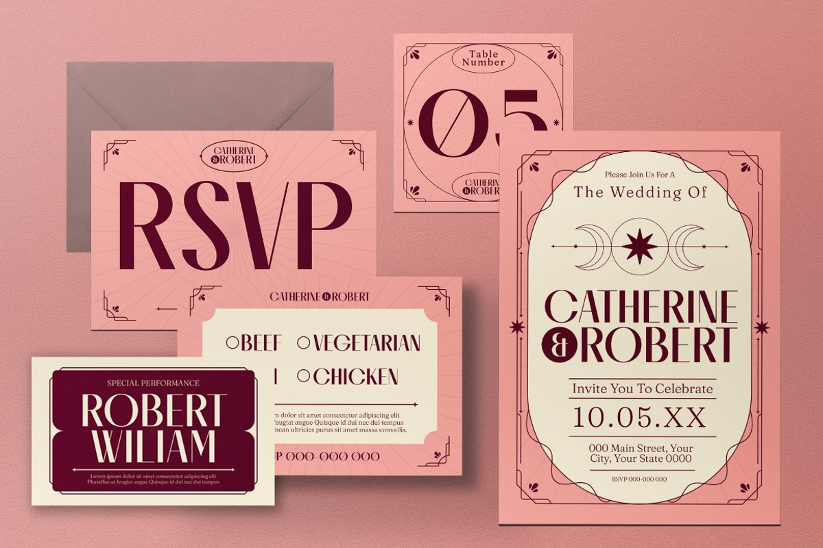 Pink Vintage Wedding Invitation Set, an Invitation Template by graphicook (Photo 3 of 3)