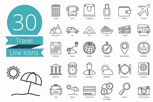 30 Travel Line Icons