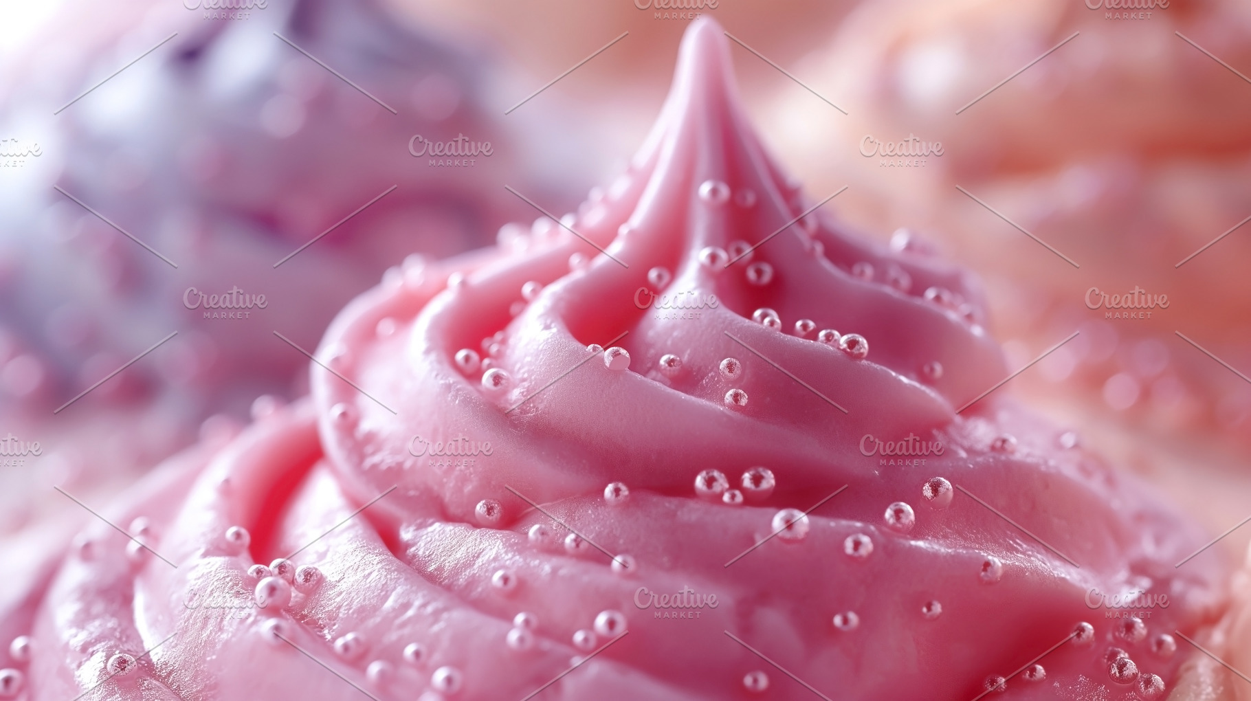 Close-up of a vibrant pink cupcake frosting, decorated with tiny, a Food & Drink Photo by ImageMir