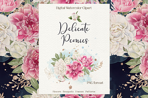 Watercolor flowers Peonies clipart
