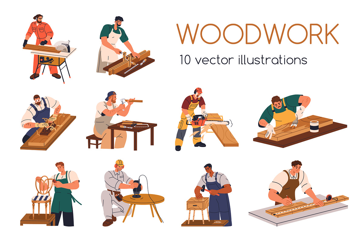 Workers, carpenters do woodwork set, a Work Illustration by Good Studio (Photo 1 of 11)