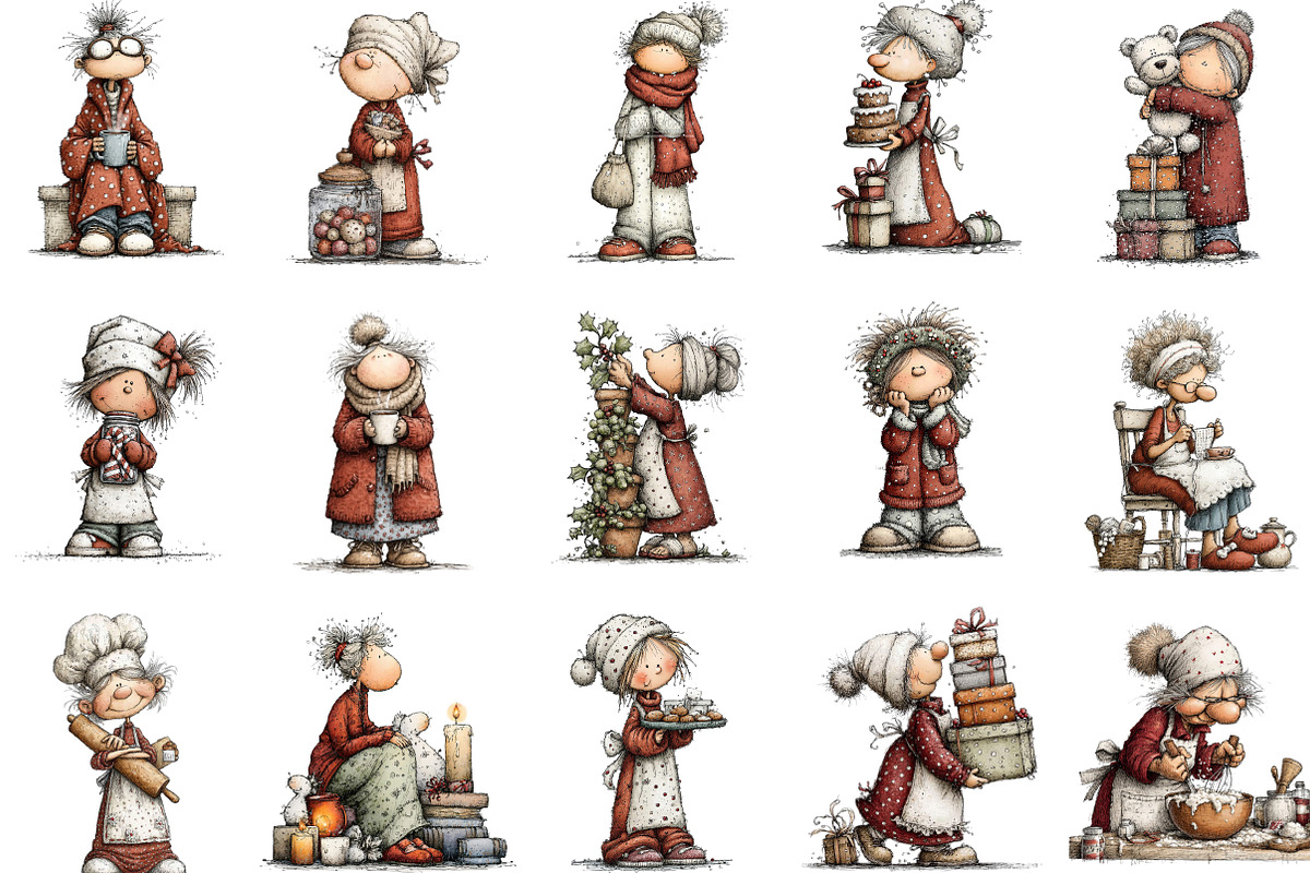 Retro Christmas Grandma Clipart, an Illustration by Designking (Photo 3 of 5)