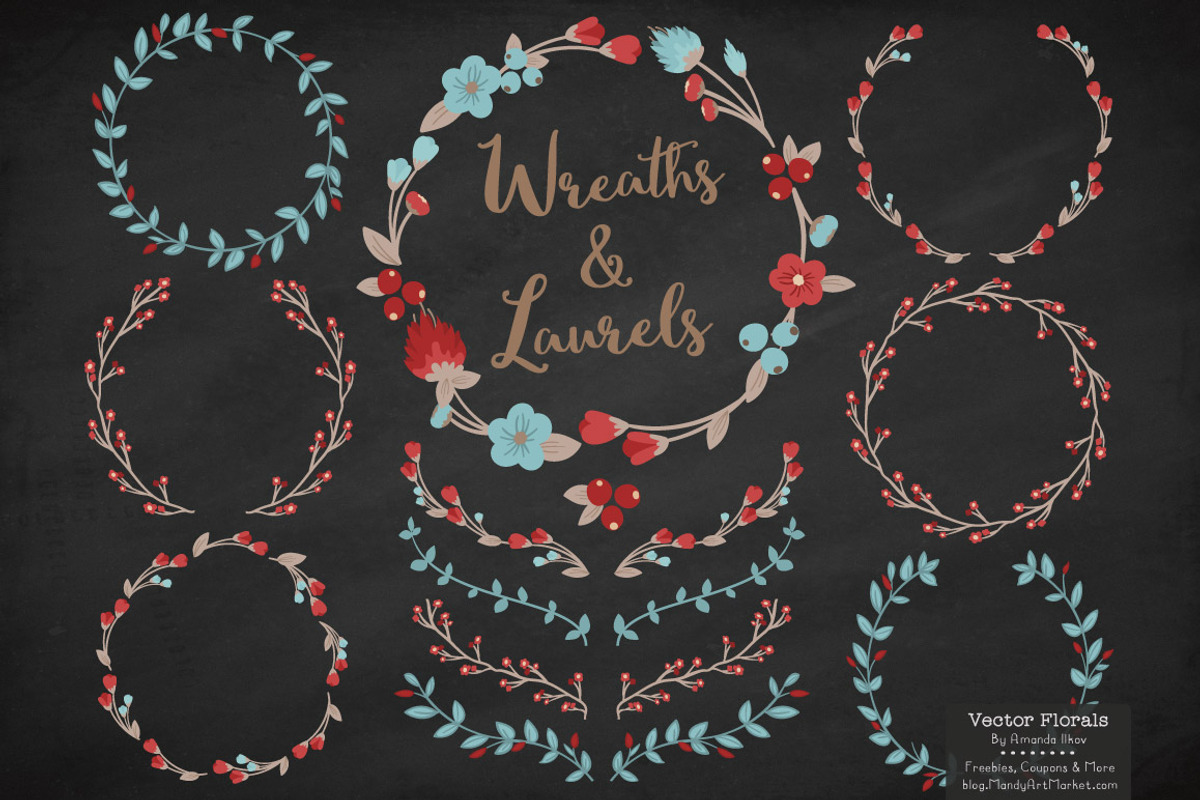 Red & Robin Egg Vector Flower Wreath, an Illustration by Amanda Ilkov (Photo 2 of 3)