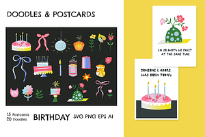 Doodles & Postcards - Love, Birthday