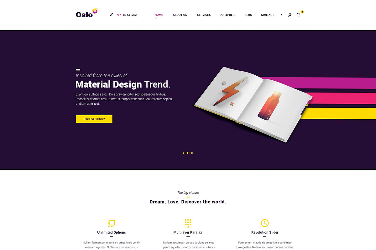 Oslo - Material Design PSD Website, a Websites & App Template by Milo Studio (Photo 2 of 13)