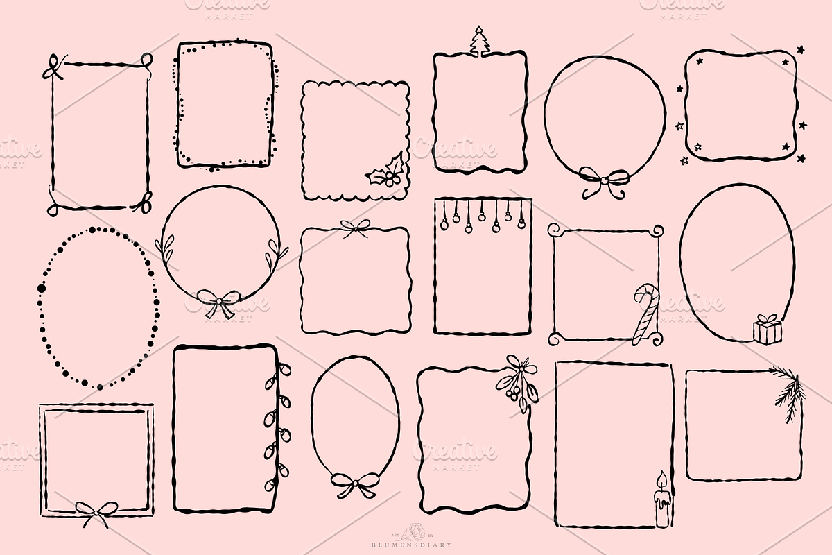 Christmas Frames & Borders line art, a Decorative Illustration by Blumensdiary (Photo 4 of 6)