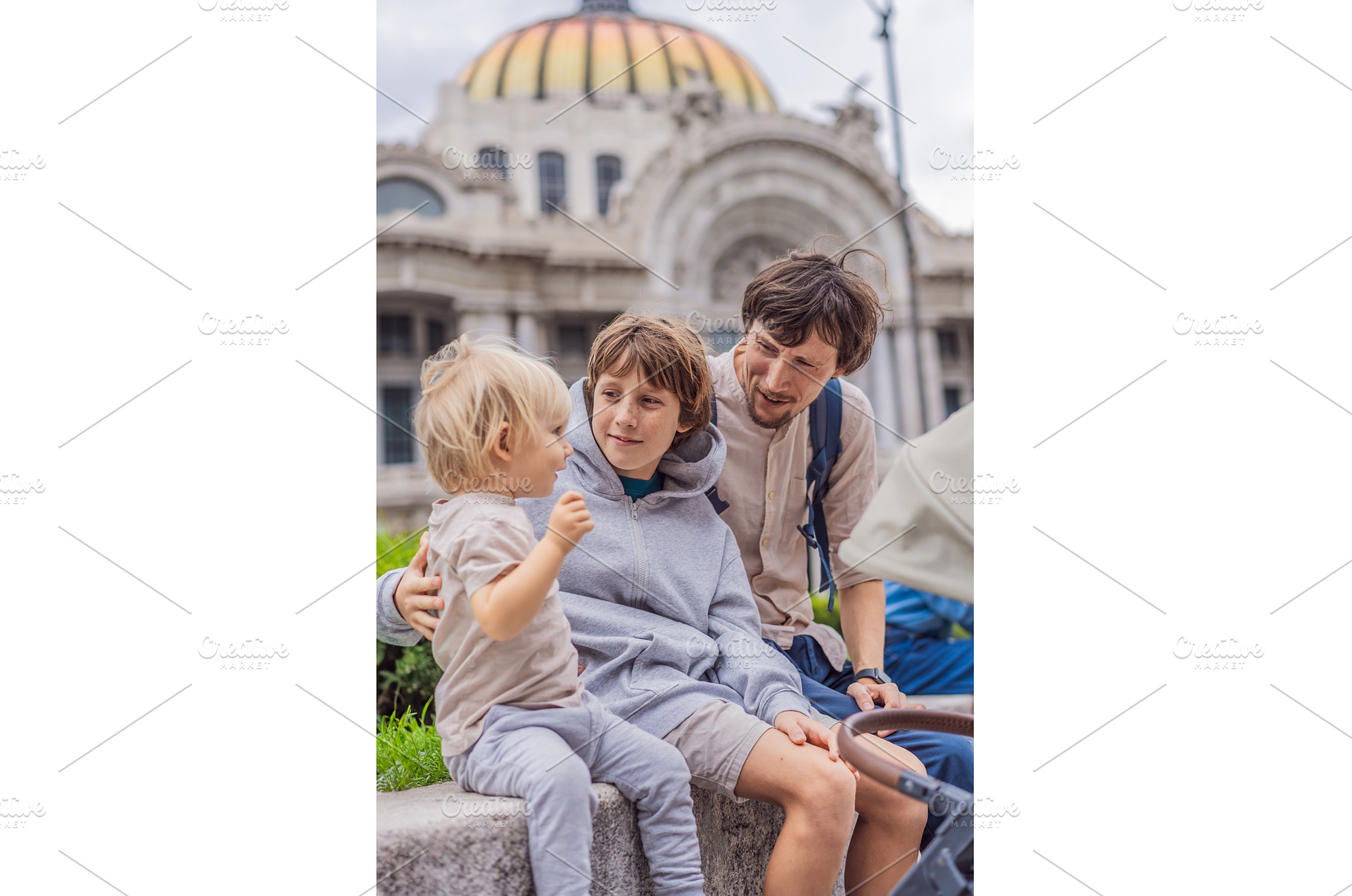 Father tourist with his two sons in, an Architecture Photo by Elizaveta Galitskaya