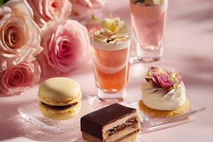 Gourmet artisan desserts and treats with macarons, chocolate cak, a Photo by Studio ANNA