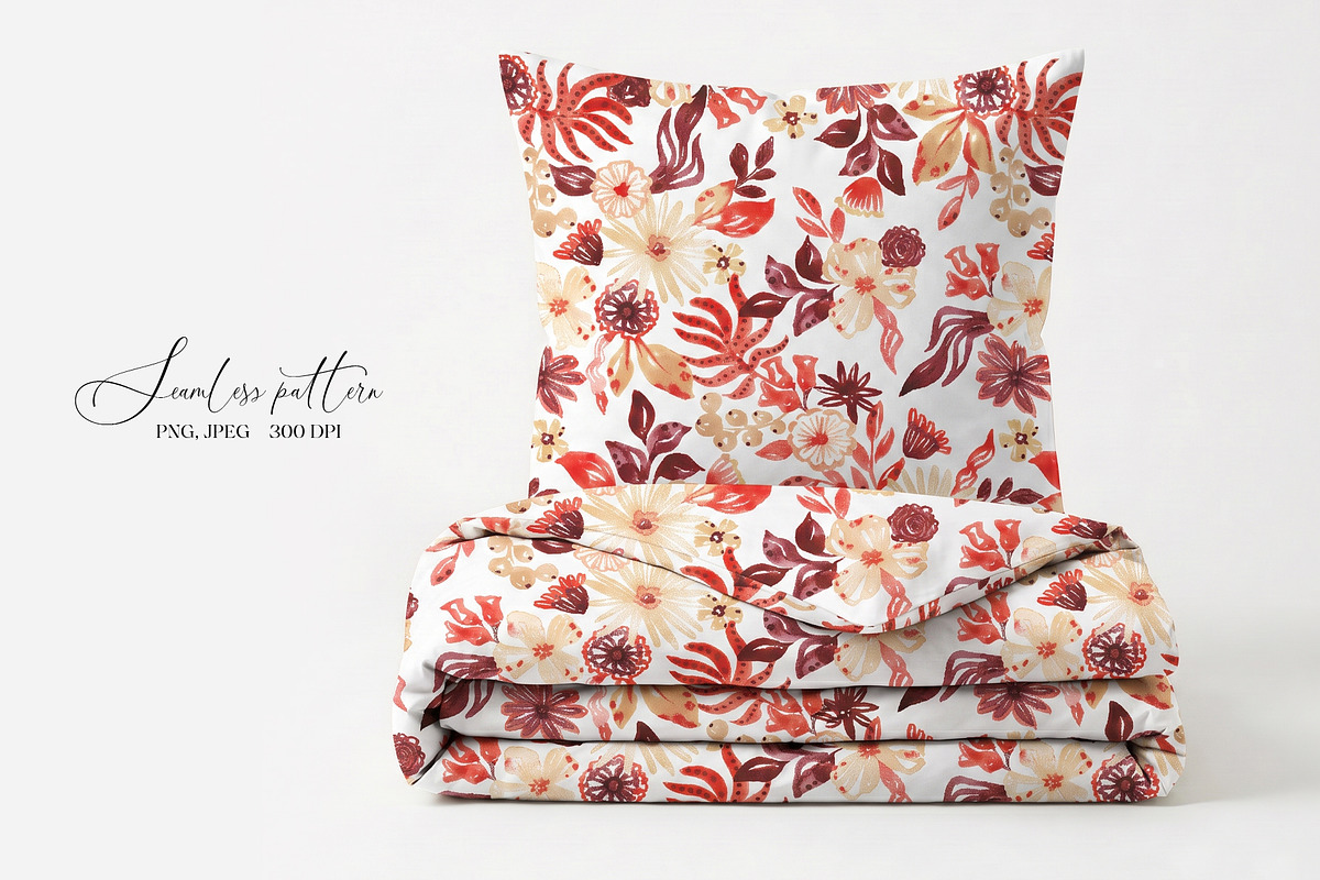 Watercolor Autumn Floral Pattern, a Pattern Graphic by SirenaArt (Photo 10 of 12)