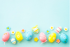 Easter eggs on blue background., a Holiday Photo by Nadia-nb