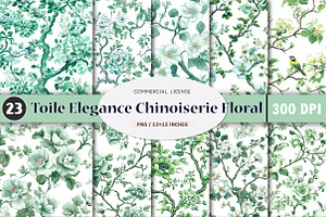 Toile Elegance Chinoiserie Florals, a Pattern Graphic by SinaCreation