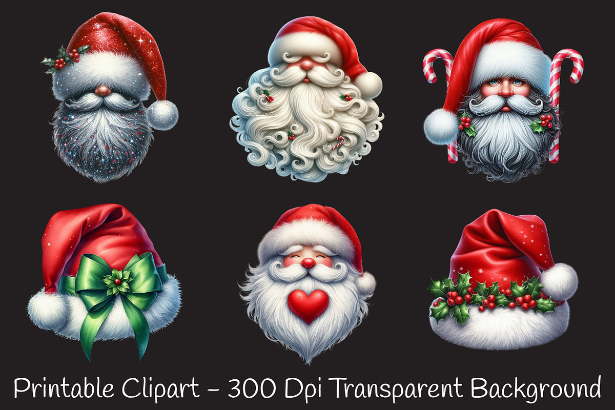 Santa Hat & Beards Clipart Pack, an Illustration by RobertsArt (Photo 2 of 7)