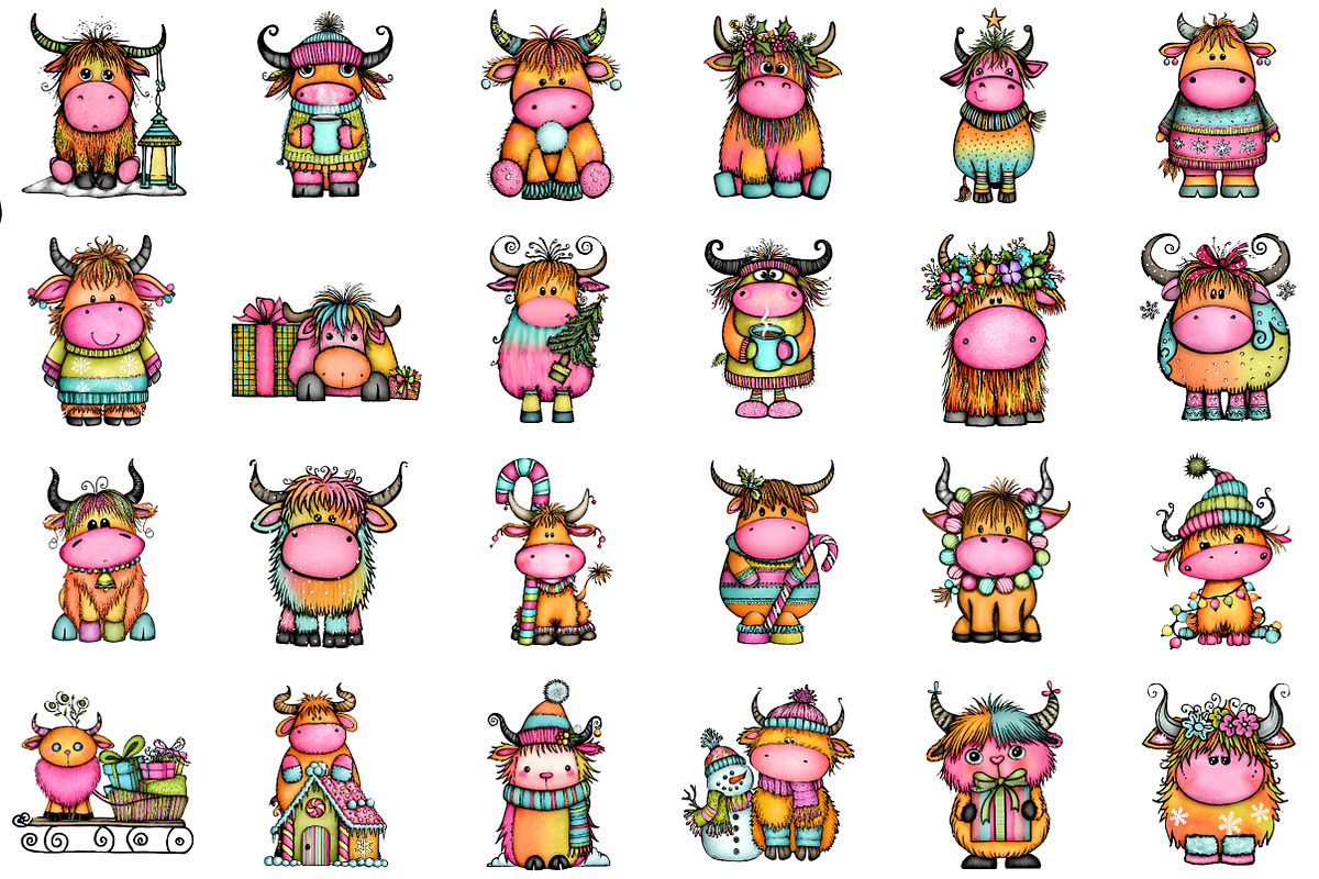 Whimsical Christmas Highland Cow Cli, an Illustration by Sublimation Artist (Photo 2 of 6)