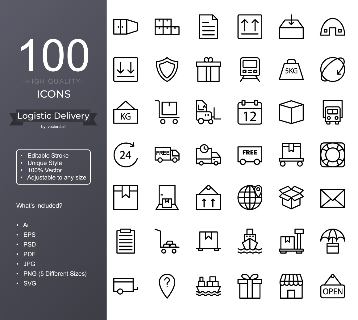 Logistic Delivery Line Icons, an Outline Icon by Vector Stall