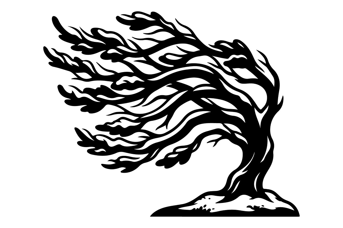 Windblown Tree Silhouette, an Object Illustration by Gfx_Store (Photo 3 of 16)