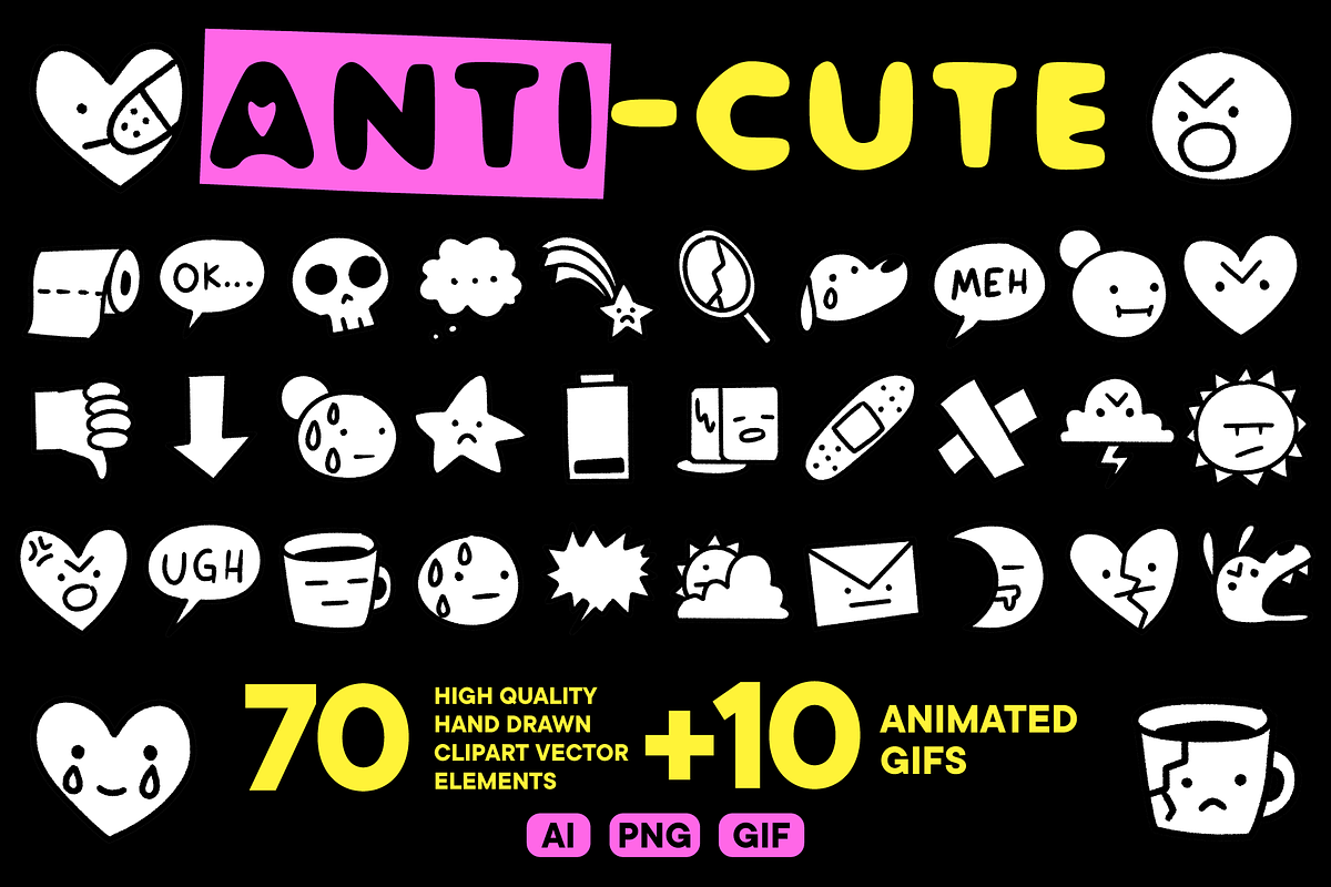 Anti-CUTE | Doodles & GIF Pack, an Emoji Icon by Iris Atelier (Photo 1 of 6)