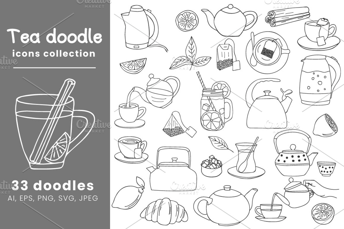Doodle tea icons collection, an Outline Icon by Gulnarart (Photo 1 of 5)