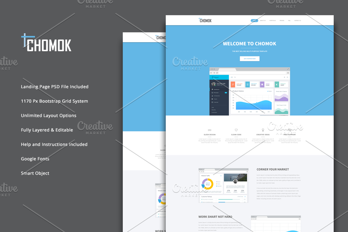 Chomok - Material Landing Page PSD, a Landing Page Template by Pentaclay (Photo 1 of 7)