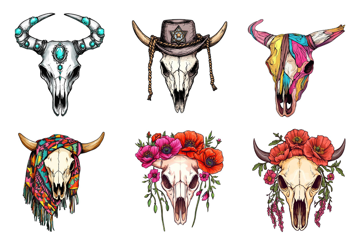 Western Cow Skull Clipart, an Illustration by CreationArt (Photo 5 of 5)